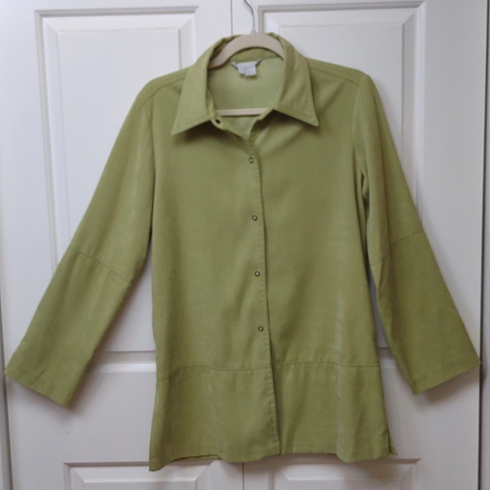 Zara Basic Lime Green Chartreuse Ls Point Collar … - image 2